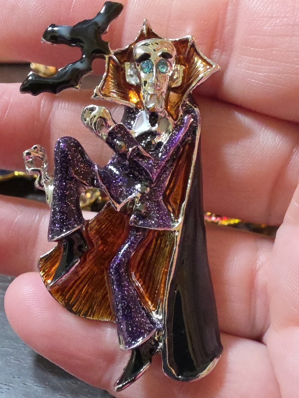 A157- Running Vampire Brooch - Purple and Black Enamel